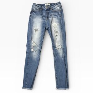 BKE Buckle Billie High Rise Ankle Skinny Distressed Jeans Frayed Hem Size 27